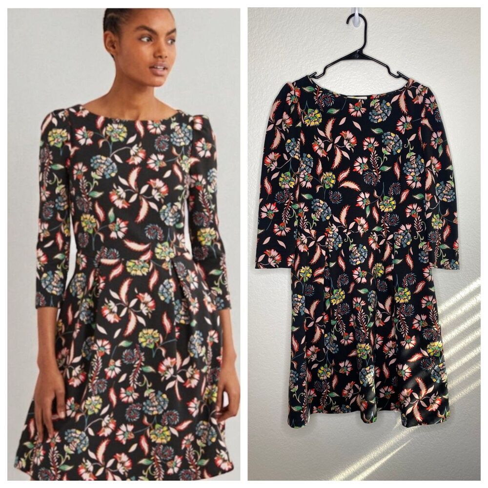 NWOT Boden womens quarter sleeve aline floral knee length dress career office 12